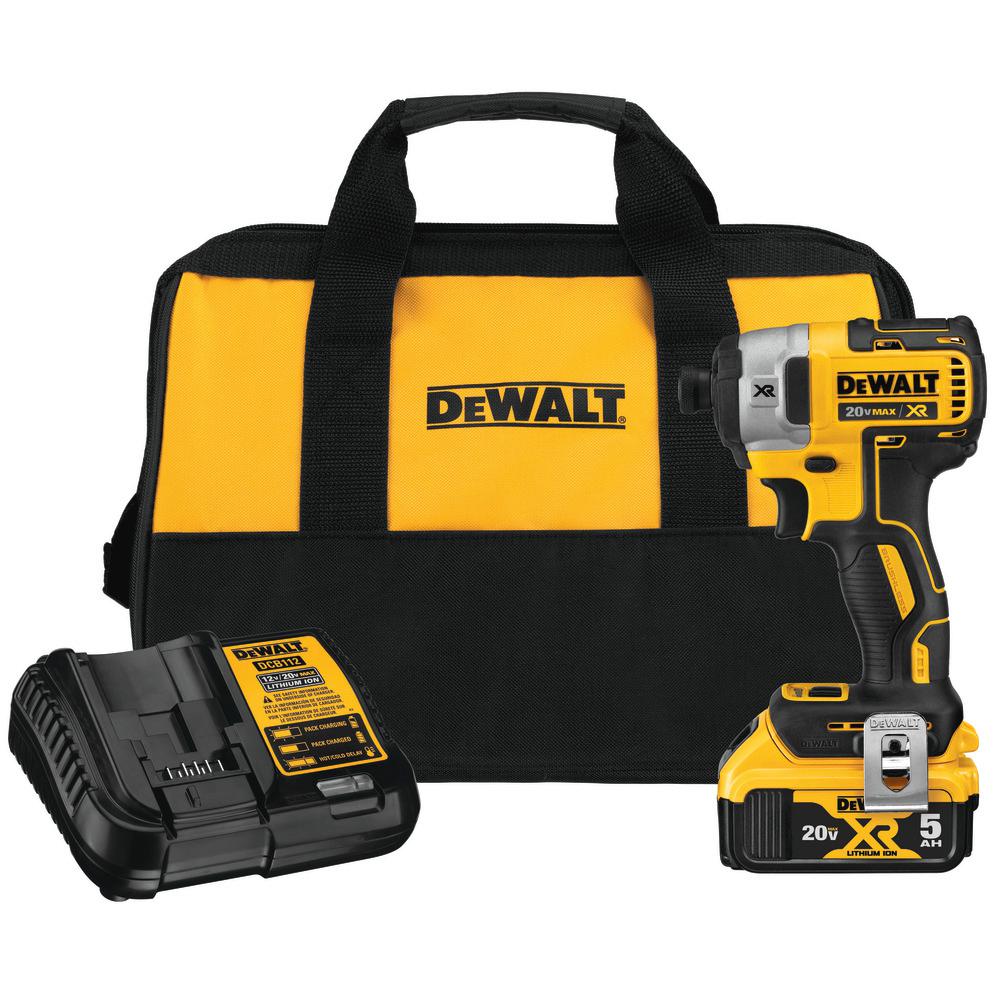 Dewalt 20v Brushless Drill/Driver OR Impact Driver with 5 ah battery/charger/bag - $129 - Home Depot
