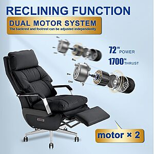 Dual-Motor Executive Office Chair with Independent Power Foot-Rest and Reclining $665