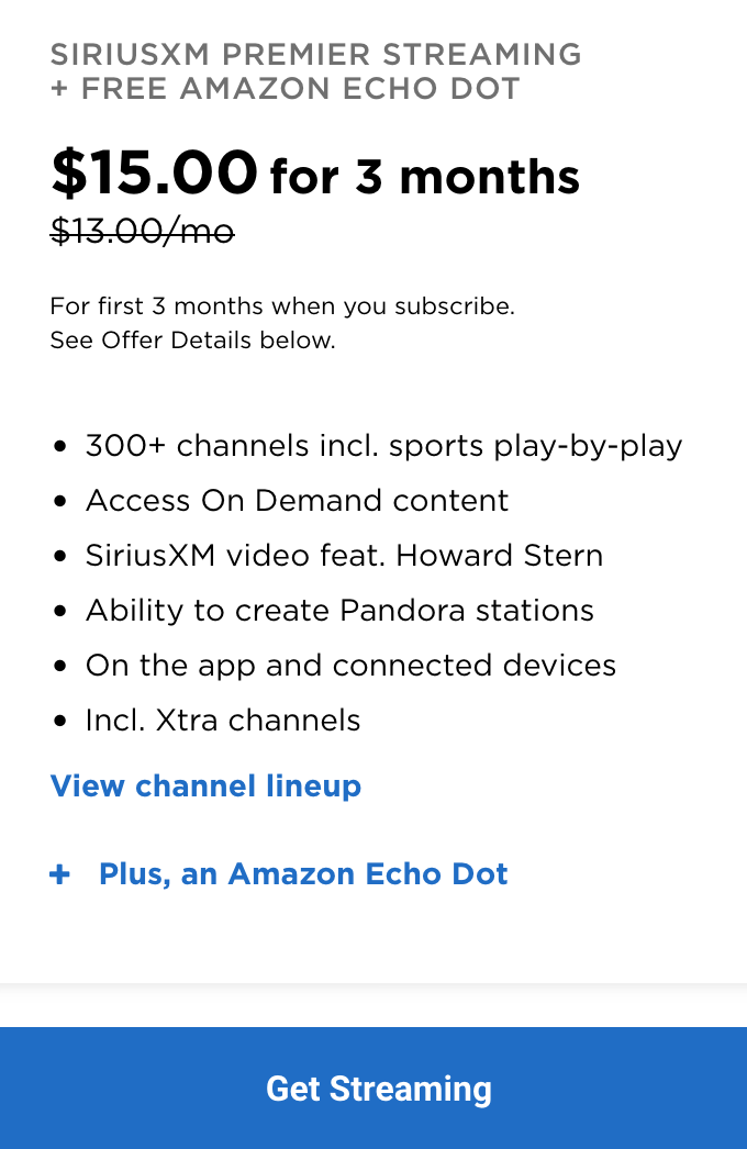 sirius echo dot offer