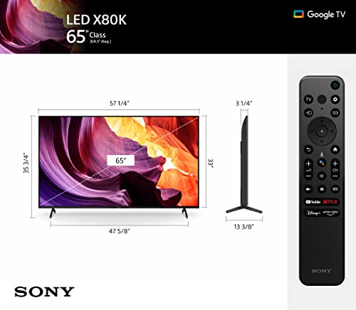 Sony 65 Inch 4K Ultra HD TV X80K Series: LED Smart Google TV with Dolby Vision HDR KD65X80K- 2022 Model $698