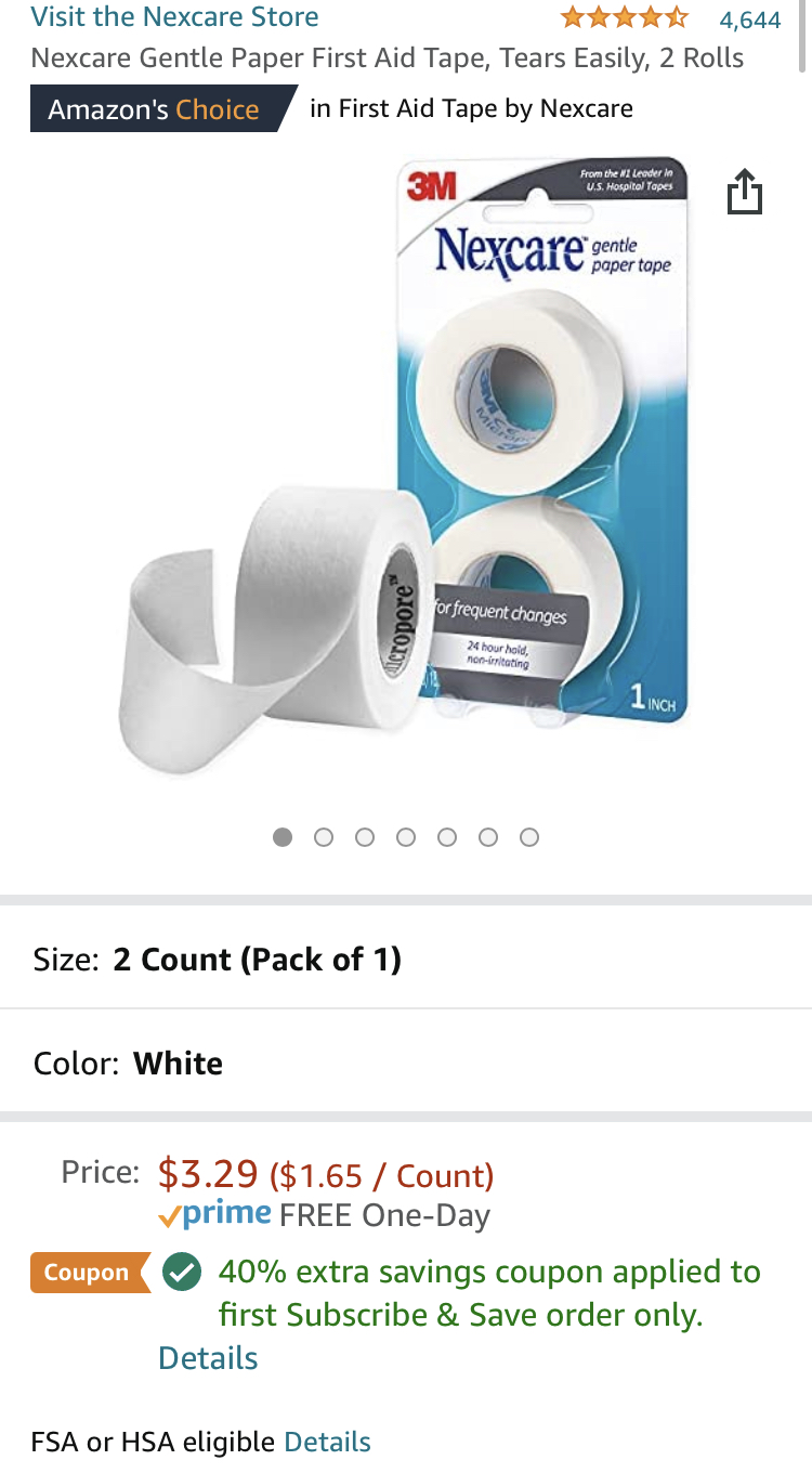 Amazon :(Select Accts) 2-Count Nexcare Gentle Paper First Aid Tape(1"x10 yds) for $1.81(W/40% Coupon Applied Towards 1st Order on Subscribe And Save).F/S On 25+ For Prime Members