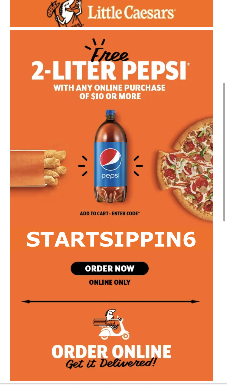 Little Caesars Online Only Deal, Free 2 Liter Pepsi On Orders 10+. W