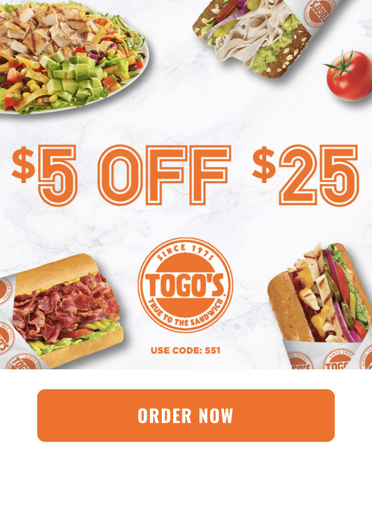 TOGO Sandwiches Get 5 Off Orders 25+. With Code 551 Applied At CheckOut.