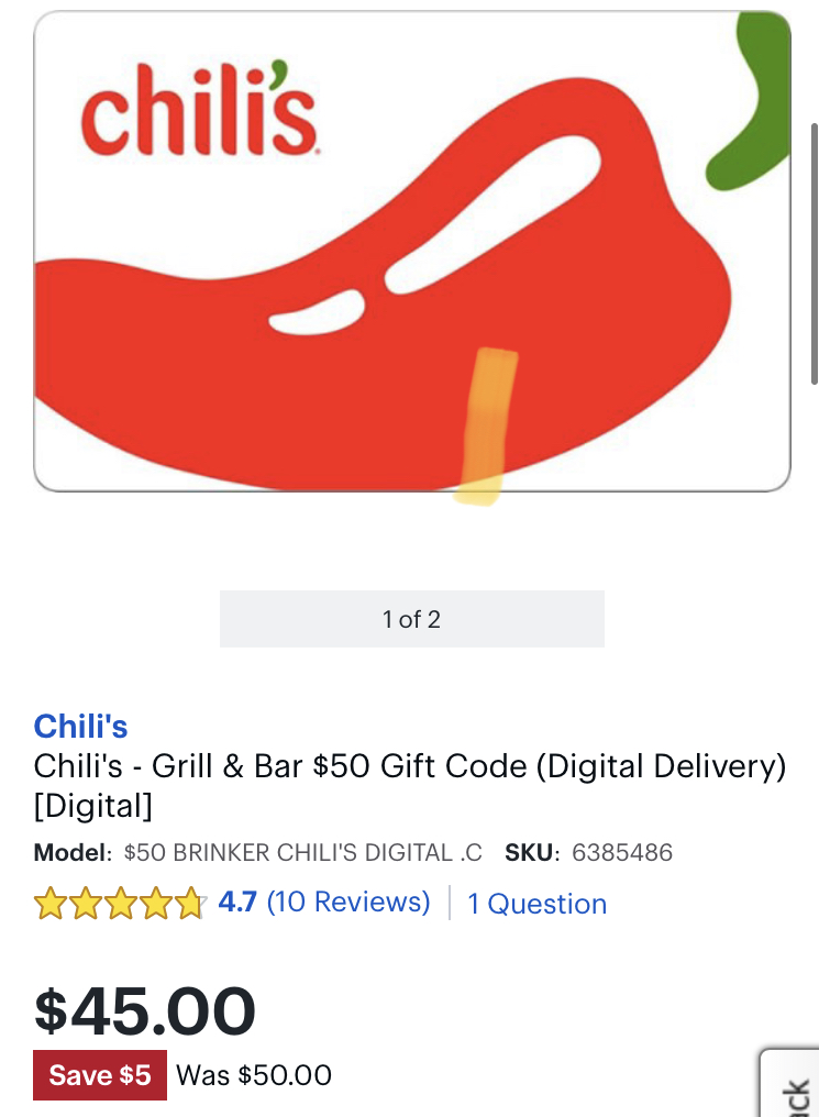 Bestbuy : $50 Chili’s GC For $45. Email Delivery