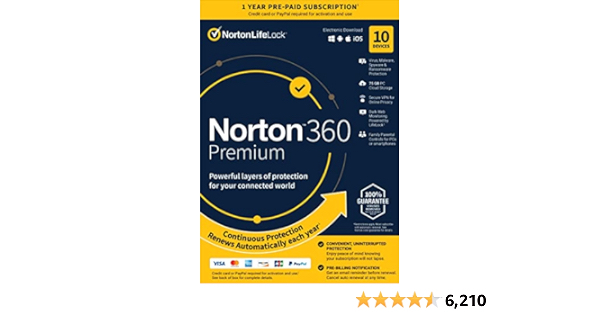 Norton 360 Premium, 2024 Ready, Antivirus software for 10 Devices with Auto Renewal - Includes VPN, PC Cloud Backup & Dark Web Monitoring [Key card] - $29.99