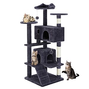 DUMOS 54-inch Indoor Cat Tree Tower –Multi-Level Pet House for Large Cats with 2 Condos, Scratching Posts, Round Platform, Small Ladder $37.93
