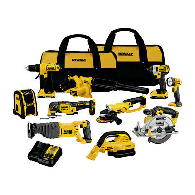DEWALT 10-Tool 20-Volt Cordless Power Tool Combo Kit w/ (2) Batteries 2.0Ah, (1) Charger & (2) Tool Bags [REFURBISHED]