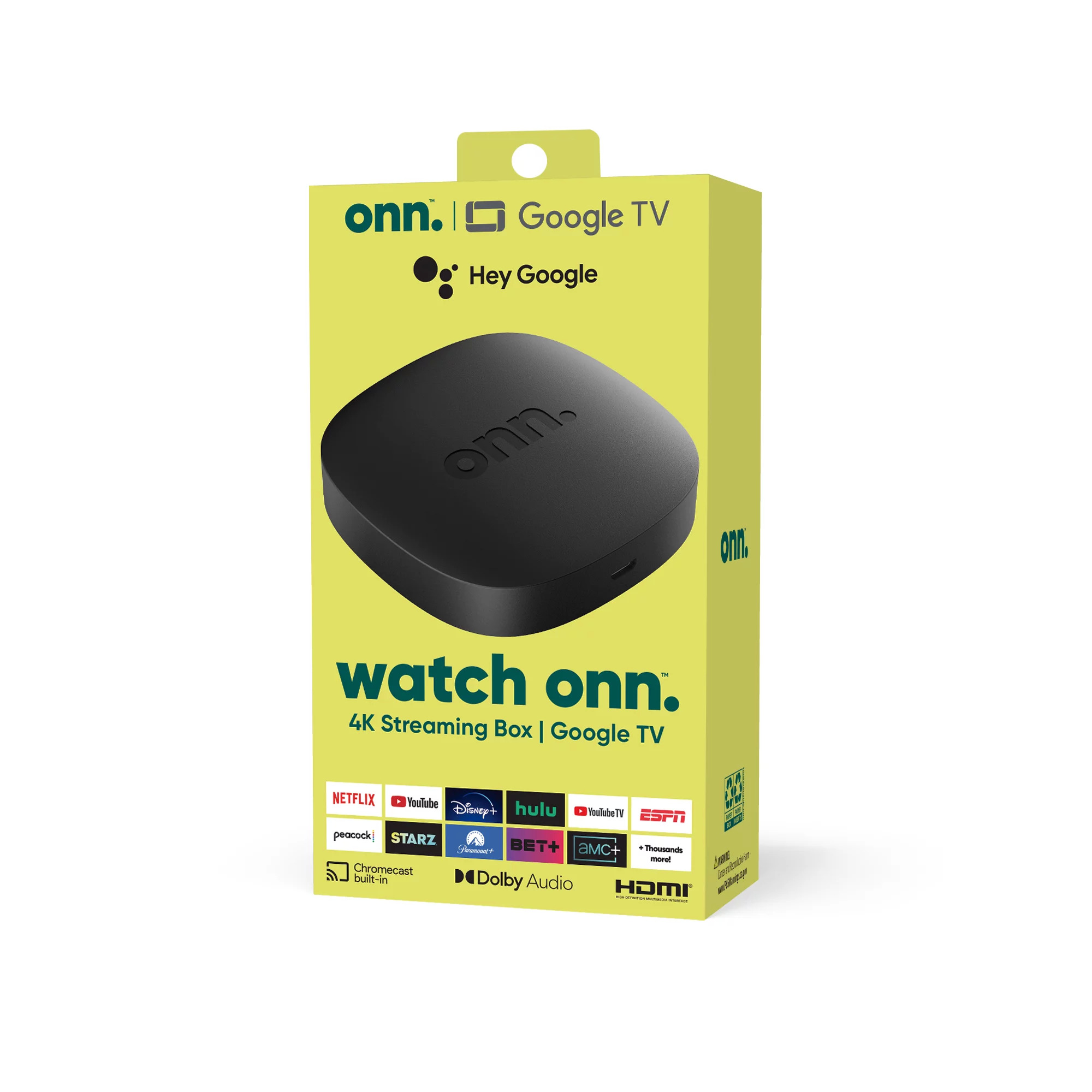 onn. Google TV 4K Streaming Box (New, 2023), 4K UHD resolution $19.88