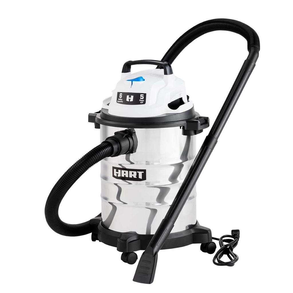 HART 6 Gallon 5 Peak HP Stainless Steel Wet/Dry Vacuum with Bonus Car