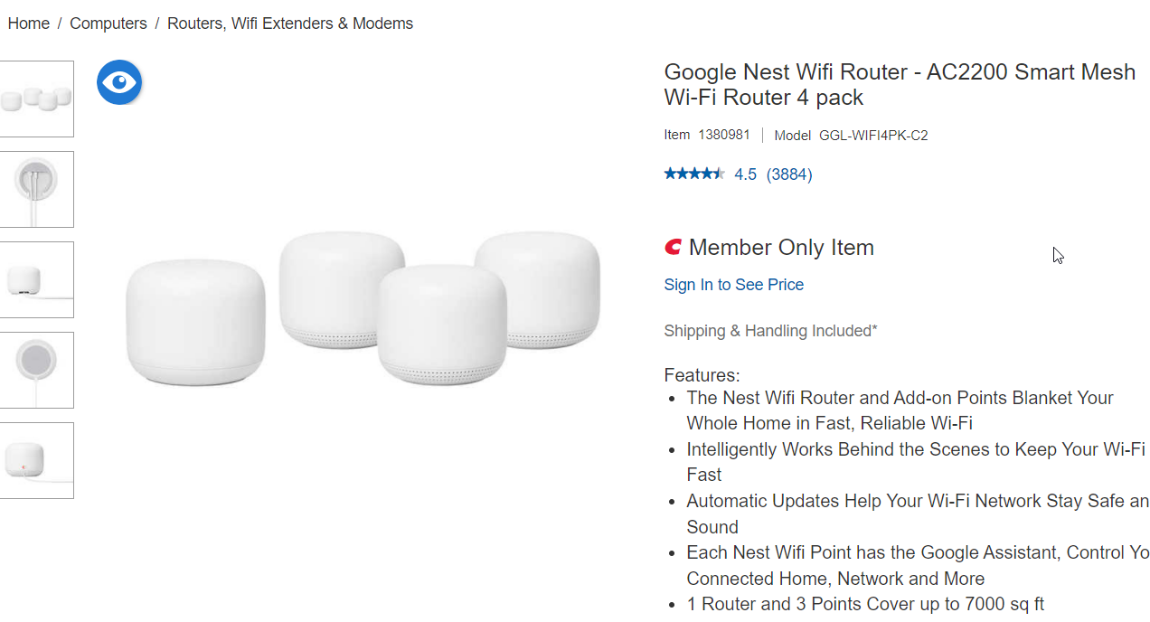 Google Nest Wifi Router - AC2200 Smart Mesh Wi-Fi Router 4 pack $299