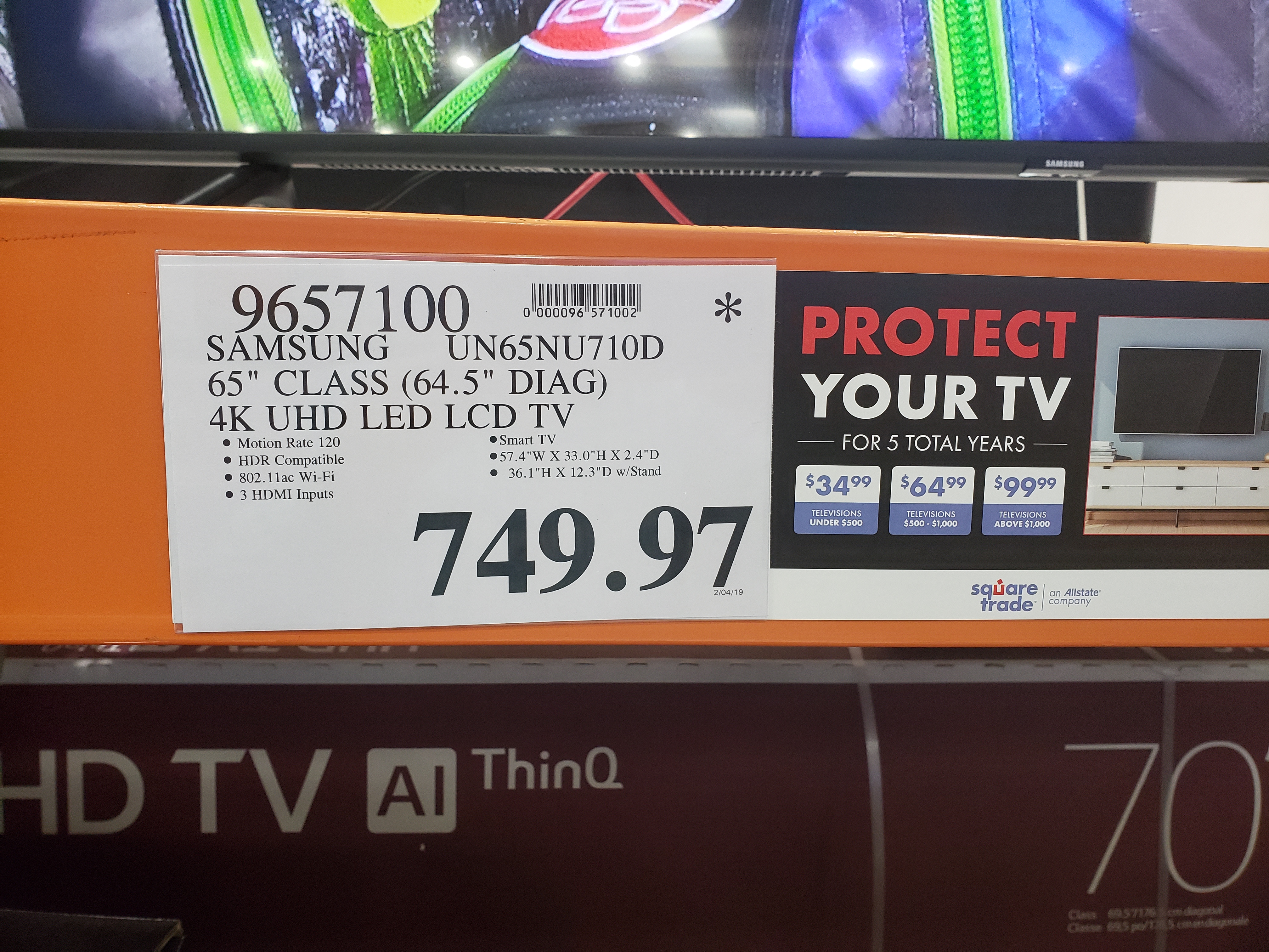 Samsung 65 inch 4k TV UN65NU710D $749.97 -Clearance at costco