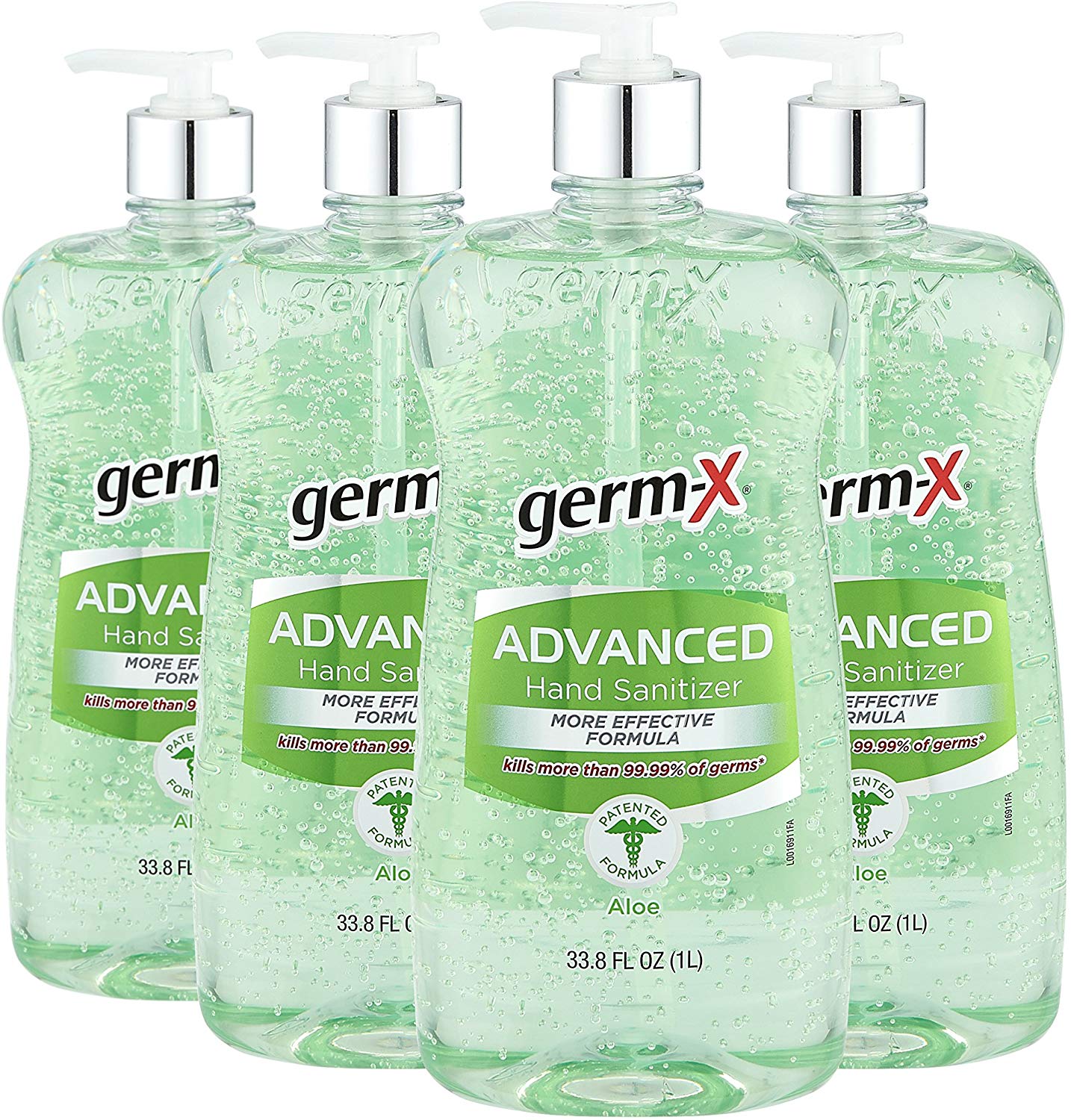 Germ-X Advanced Hand Sanitizer, Aloe, Pump Bottle, 33.80 Fluid Ounce (Pack of 4) $14.89