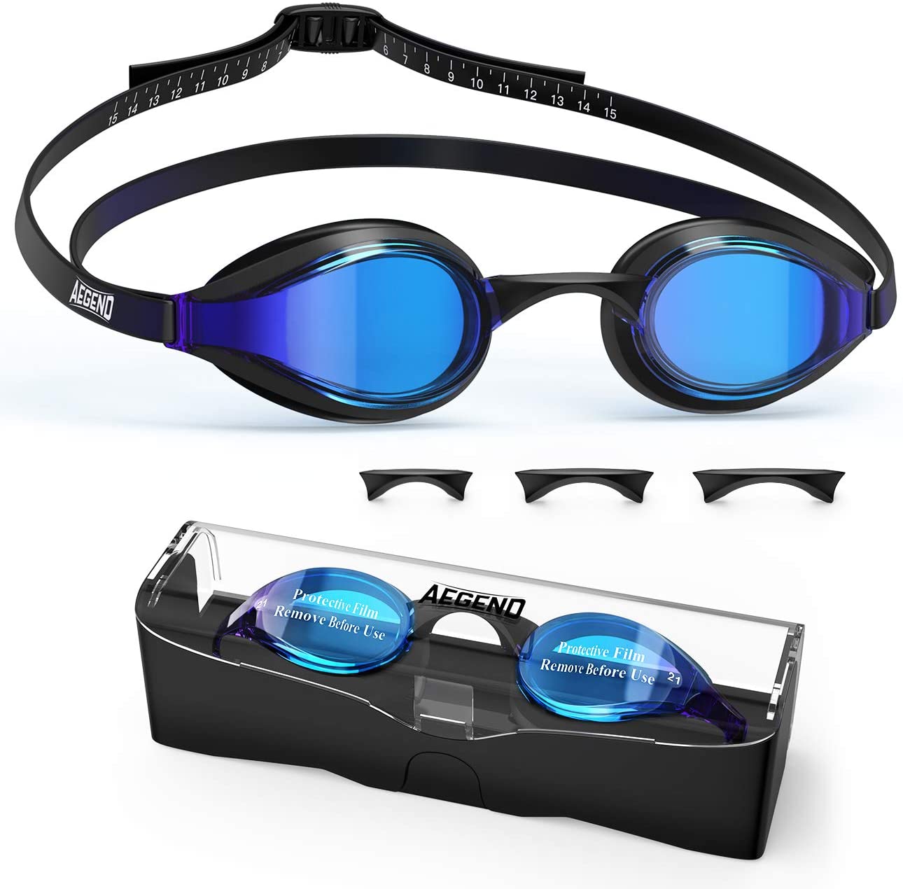 Aegend Swim Goggles, Swimming Goggles with 4 Sizes Nose Bridges UV Protection $7.99 at amazon