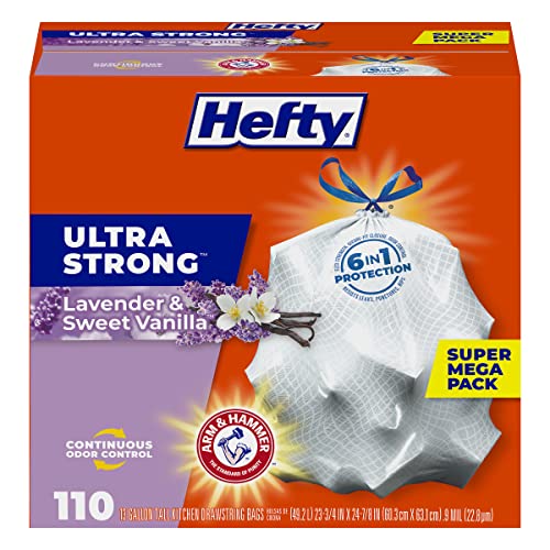 Hefty Ultra Strong Tall Kitchen Trash Bags, Lavender & Sweet Vanilla Scent, 13 Gallon, 110 Count - $14