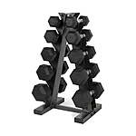 CAP 150 lb Coated Rubber Hex Dumbbell Weight Set with A-Frame Rack, Black $112