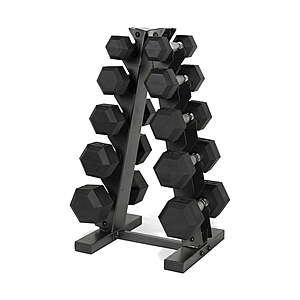 CAP 150 lb Coated Rubber Hex Dumbbell Weight Set with A-Frame Rack, Black $111.97 @ Walmart