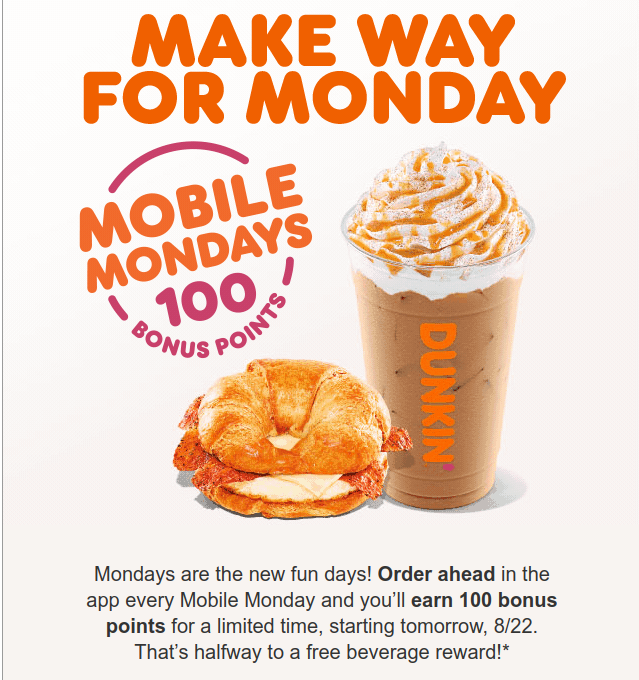 Dunkin Donuts Perks Order Ahead Via the Dunkin Perks App on Mondays