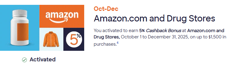 Discover Cardholders: Amazon.com and Drug Stores 5% Cashback October 1 - December 31,  2025