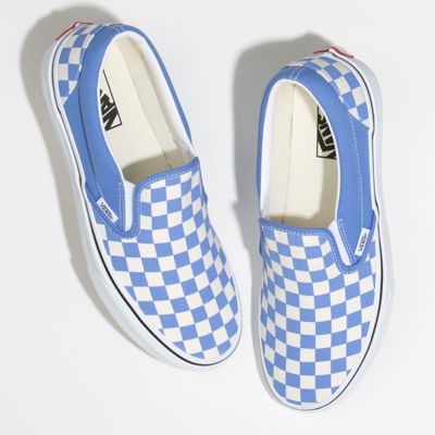 vans checkerboard slip on baby blue