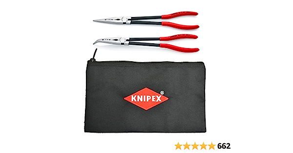 KNIPEX Tools - 2 Piece Extra Long Needle Nose Pliers Set With Keeper Pouch (28 71 280, 28 81 280 and 9K 00 90 12 US) (9K0080128US) - $75
