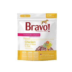 Bravo! Homestyle Complete Freeze Dried Raw Dog Food or Topper, Chicken, 2 Pounds, Add Water to Rehydrate for up to 9 Pounds of Food, Grain Free, Gluten Free $45.96