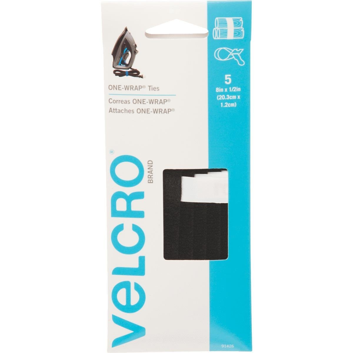 VELCRO Brand ONE-WRAP Ties - for wires and cords  5 count - 8-in x 1/2-in - Black with Tabs - $1.45 at Amazon + FS with Prime