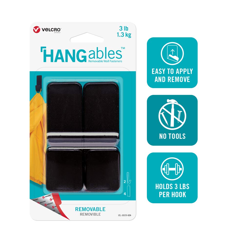VELCRO Brand HANGables Removable Wall Hooks,  Holds 3 lbs, Black, 2-Pack- $0.99 at Amazon + FS with Prime