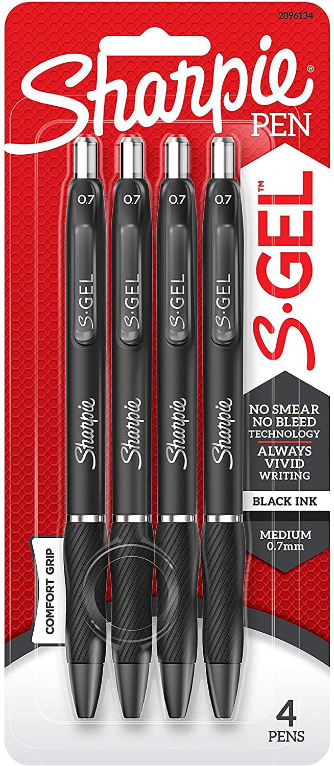 4 pack of Sharpie Black Ink Gel Pen S-Gel, Medium Point (0.7mm) $2.87