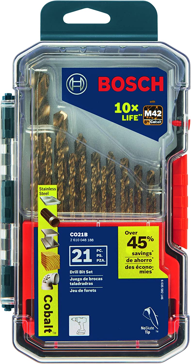 BOSCH CO21B 21 Pc. Cobalt M42 Drill Bit Set 1/2"-1/16" $46.81