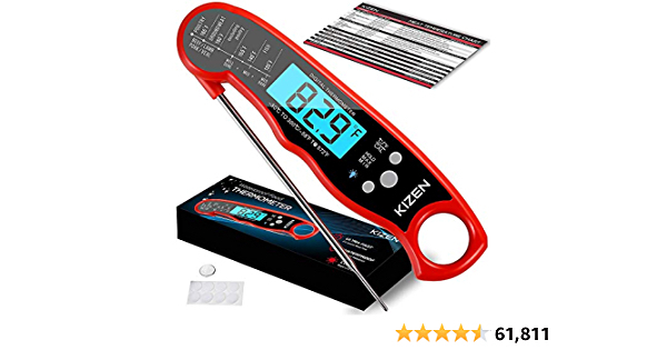 KIZEN Digital Meat Thermometer with Probe - Waterproof, Kitchen Instant Read Food Thermometer for Cooking, Baking, Liquids, Candy, Grilling BBQ & Air Fryer - Red/Black - $9.99