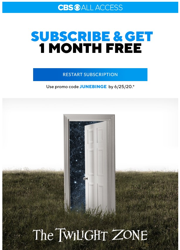 CBS All Access 1 Month Free (?YMMV)