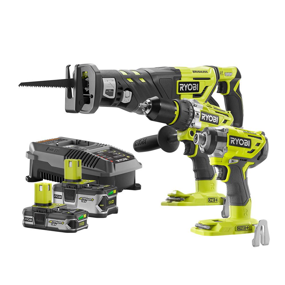 Ryobi 18v One Brushless Combo W Hammer Drill Impact Driver Saw