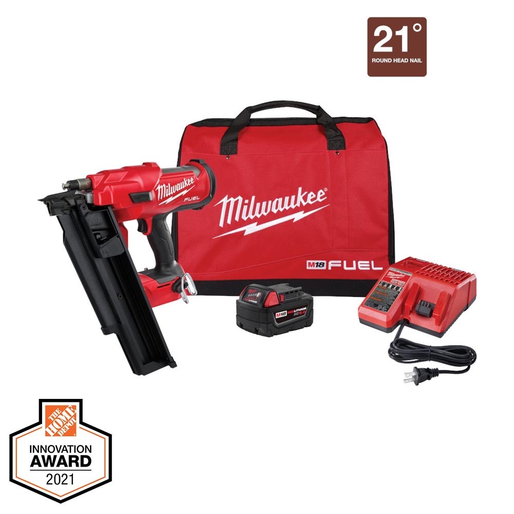 YMMV - Home Depot Milwaukee M18 FUEL 3-1/2 in. 18-Volt 21 Deg. Lithium-Ion Brushless Cordless Framing Nailer Kit with 5.0 Ah Battery, Charger, Bag-2744-21 - $199.99