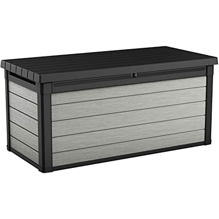 Keter Denali 150 Gallon Resin Large Deck Box-Organization and Storage for Patio Furniture, Outdoor Cushions, Garden Tools and Pool Toys, Grey & Black $148