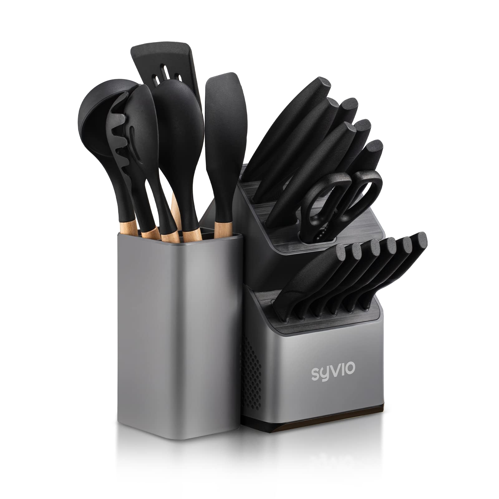 syvio Knife Sets for Kitchen with Block and 6 PCS Kitchen Utensils Set, 15 Pieces with Built-in Sharpener, 21-in-1 Kitchen Set $39.99