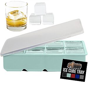 GORILLA GRIP Slow Melting Large Silicone Ice Cube Tray for Freezer, Easy to Push 8 Giant 2" Square Cubes, 1 Pack, Mint $4.47