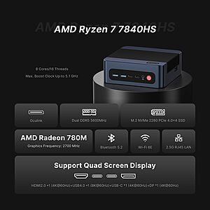 Prime Members: BOSGAME M4 Oculink Mini PC: Ryzen 7 7840HS, 32GB DDR5, 1TB SSD 8 (or less) + Free Shipping