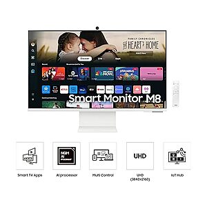 SAMSUNG 32" M8 (M80D) 4K UHD Smart Monitor with Streaming TV, Speakers, HDR10+ $389.99