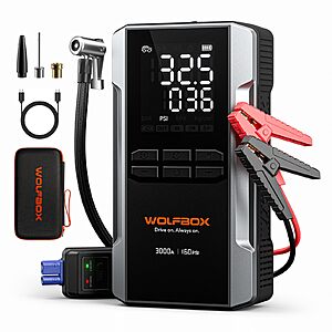 WolfBox 3000A 12V 16000mAh Battery/Portable Jump Starter w/ 160PSI Compressor  + Free S/H