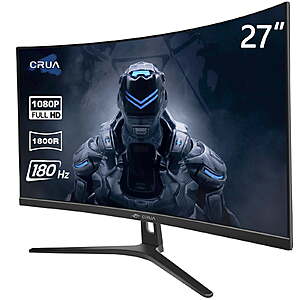 CRUA 27" FHD 165Hz/180Hz Curved Gaming Monitor, FreeSync, 1800R $99.99