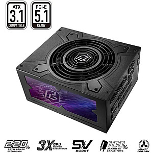 ASRock Phantom Gaming PG-1300G 1300W 80 PLUS GOLD & Cybenetics PLATINUM Full Modular Power Supply $169.99