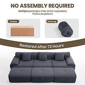 L-Shaped Boneless Modular Sectional Sofa,Boneless Sectional Couch,Gray $421