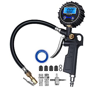 DigitPro Digital Tire Pressure Gauge with Inflator,3-250 PSI Air Compressor Accessories with Air Chuck Quick Connect Coupler,Car Attachments with Rubber Hose $11.97
