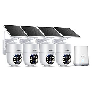 4-Cam Pack SOLIOM 5MP Solar Powered Security Cameras, with 360&deg; Auto Motion Tracking, 3K Color Night Vision, No Subscription $178.5