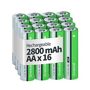 16-Ct Granicell AA 1.2V 2800mAh NiMH Rechargeable Batteries