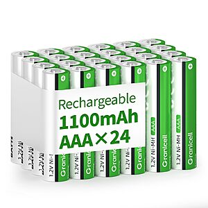24-Pk Granicell Rechargeable NiMH AAA 1.2V 1100mAh Batteries $11.25 w/ S&S