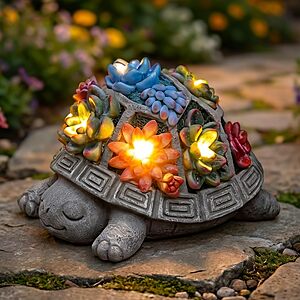 Snclriao Solar Turtle Statue w/ 7x Succulent LED Lights