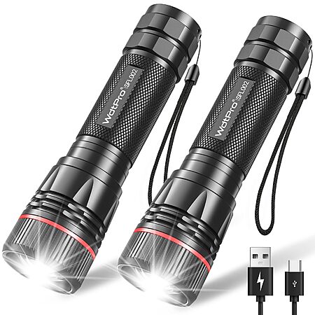 WdtPro Rechargeable Flashlights High Lumens, 2 Pack 10H Long Lasting Super Bright EDC Flashlight $8.79