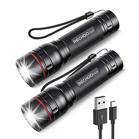 Prime: 2 Pack RECHOO G1000 Rechargeable Flashlights, 1000 Lumens (Battery Included) $9.59