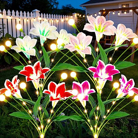 4 Pack WdtPro 2-in-1 Solar Firefly Swaying Light with Lily Flower and Glowing Stem $19.99 at WdtPro via Amazon